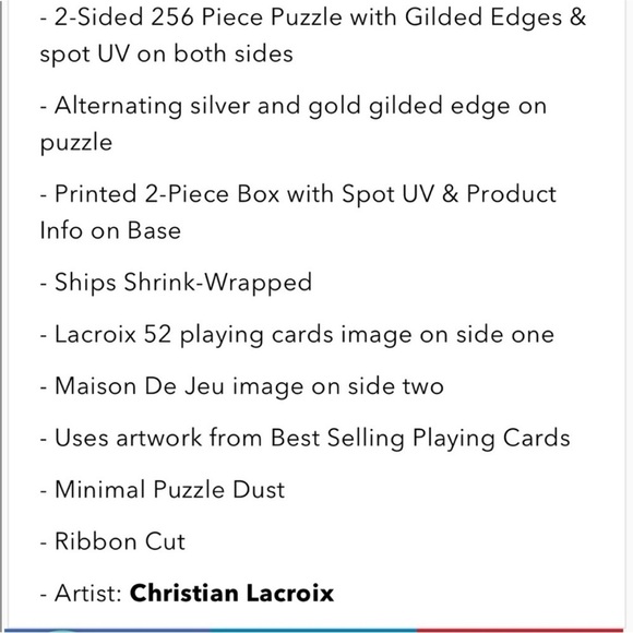 Christian Lacroix Madison De Jeu Two Sided puzzle • New in Box/Sealed - Picture 8 of 9